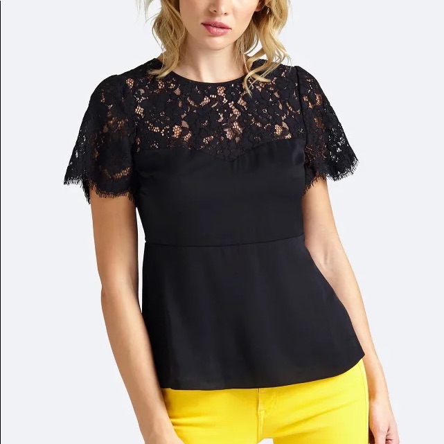 New Guess Lily Lace Pink Short Sleeve Blouse Top S